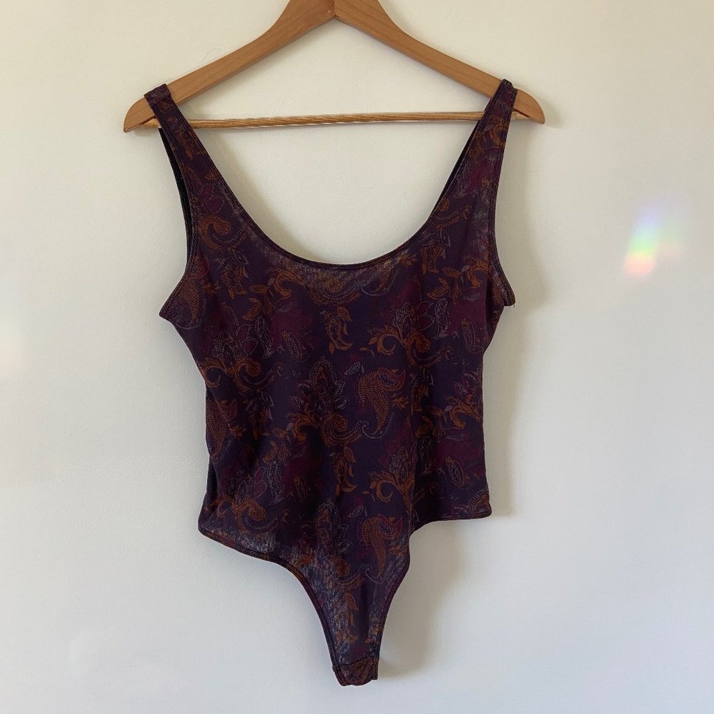 Free People Mesh Paisley Print Bodysuit Sz L